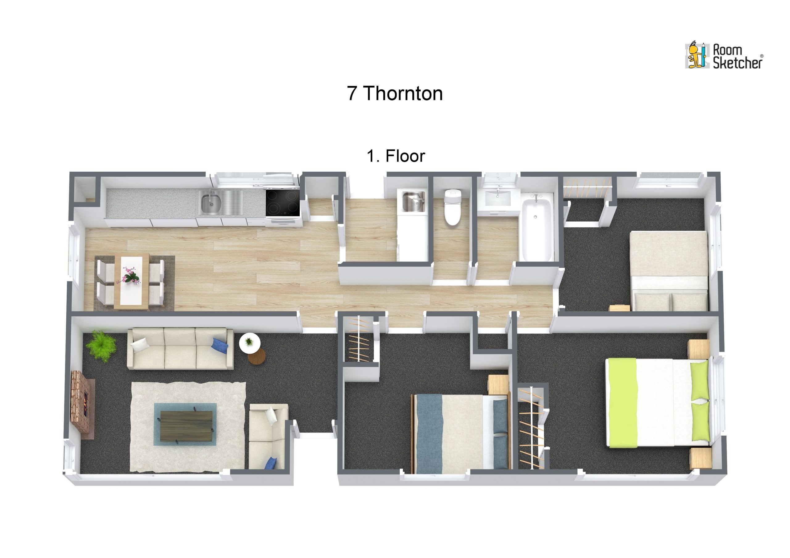 3D Floor Plan - 7 Thornton Place (Front House)
